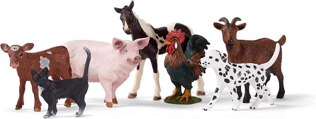 Schleich Farm World - 7 PC Farm Animal Playset with Dog, Cat, Pig, Goat, Rooster, Baby Horse and Cow Toys - Realistic Barnyard Figurines - Fun Educational Figures For Kids and Toddlers Ages 3+ | 77533 - Image 1