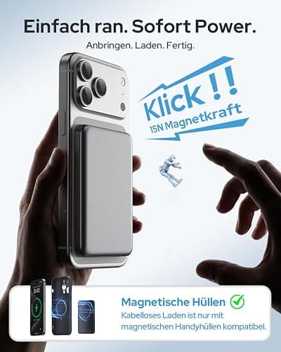 Powerbank für Magsafe, TRKOY Slim Magnetische Power Bank für iPhone 5000mAh | Schnellladen Kabellose Powerbank mit USB-C Ausgang, Externe Handyakkus für iPhone 17/16/15/14/13/12 Serie thumbnail 2
