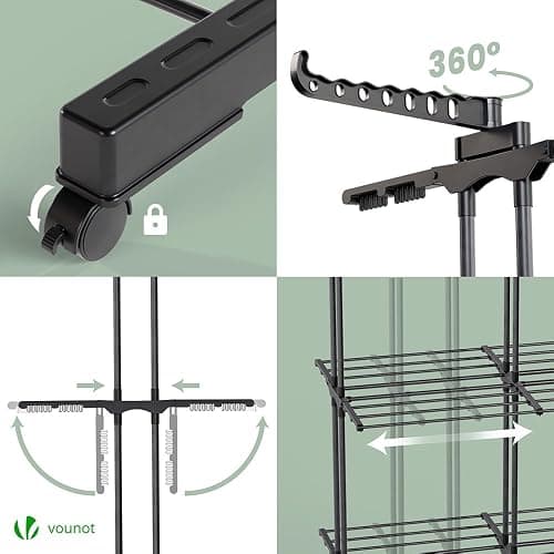 VOUNOT® Séchoir à Linge Extensible Grande Capacité Tour de Séchage 3 Niveaux Pliable 40m d’Étendage Étendoir Vertical Multifonction pour Intérieur et Extérieur Noir thumbnail 4