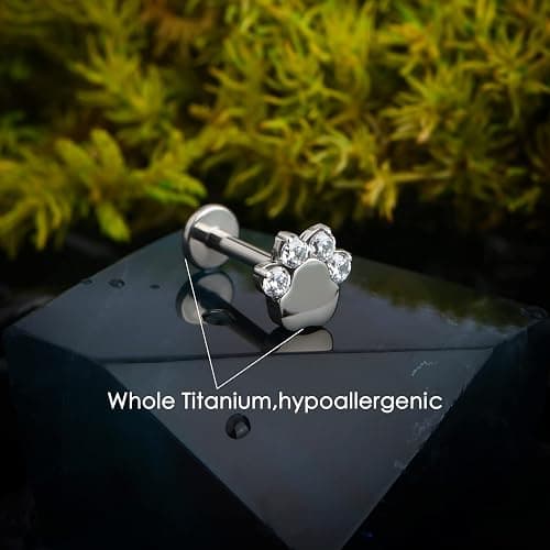 COCHARM G23 Titanium Cartilage Earring Stud for Helix 16g Flat Back Dog Paw Cartilage Piercing Jewelry Front Top Screw Helix Tragus Earrings thumbnail 5