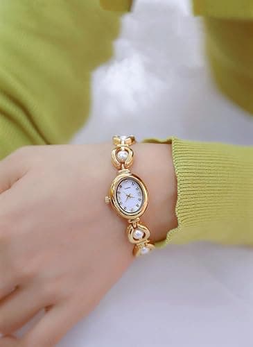 ADSBIAOYE Elegant Pearl Women's Dress Watch Fashion Oval dial Gift Women's Waterproof Watch - Gold thumbnail 2