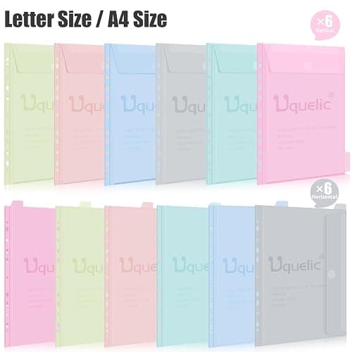 Uquelic A4 Binder, Folio Document Organizer, 3 Ring Folder Letter Size | Cute 12-Pocket Life Binder for Paper, Files, Photos, Letters, Cards (Clear-Macaron) thumbnail 7