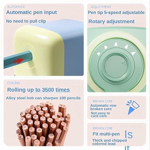 ZQS Manual Pencil Sharpener, Auto-in Hand Crank Pencil, for 6.9-8 mm Pencils and Colored Pencils, for Kids, Students, Classroom, Home and Office, Green thumbnail 2