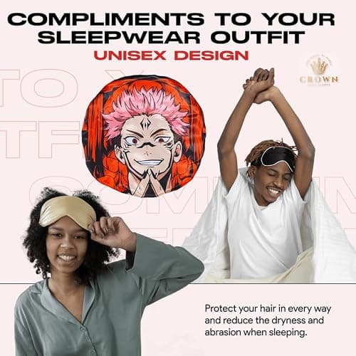 Anime Bonnet with Elastic Soft Band Adjustable Women and Men Silky Bonnets for Sleeping Comfortable Satin Fabric, Red Skna thumbnail 5