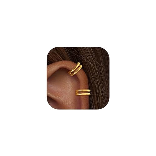 2 PCS Small Cartilage Double-Hoop Helix Conch Piercing Earrings With Cubic Zirconia For Women Trendy 14K Gold Plated Stainless Steel Sets Jewelry - Image 1