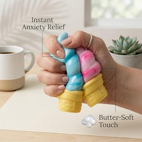 Ice Cream Squishy Toy, Slow Rise Sensory Fidget for Stress Relief, Soft Squeeze Desk Toy for Party Favors, Gifts, and Everyday Play (3-piece Set) thumbnail 4