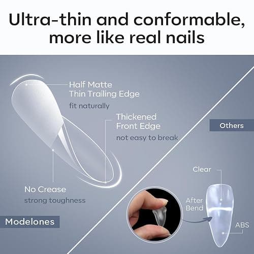 Modelones Almond Fake Nail Tips -510Pcs Medium Soft Gel Nail Tips Almond Shape Pre Etched Half Matte Full Cover Clear Acrylic Gel Kit False Press on for Extension Manicure Salon DIY at Home 15 Sizes thumbnail 2