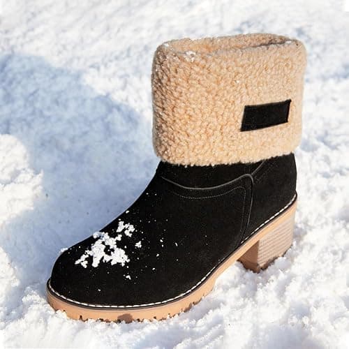 VIMISAOI Winter Boots for Women, Comfortable Slip On Mid Chunky Heel Suede Warm Snow Ankle Boots Outdoor Shoes thumbnail 3