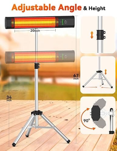 HETRAROOT 1500W Outdoor Heaters for Patio with 9 Heating Levels, IP65 Waterproof, 9H Timer, 25FT Remote Electric Patio Heaters for Outdoor Use, Tip-Over & Overheat Protection for Home, Office, Garage thumbnail 9