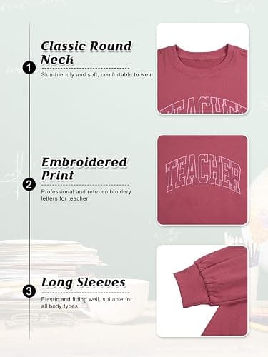 BANGELY Teacher Sweatshirt Women Oversized Retro Teach Crewneck Shirt Embroidery Teacher Life Pullover Long Sleeve Tops thumbnail 5