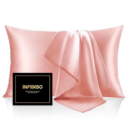 INFIIXSO Silk Pillow Cases 2 Pack Standard Size, Ultra Smooth & Soft Mulberry Silk Pillow Case for Hair and Skin, Breathable Cooling Silk Pillowcase with Hidden Zipper (Blush Pink, 20x26 Inches) - Image 1