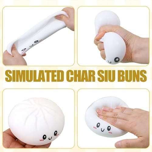 Colorful Dumpling Squishes Stress Balls, Cute Anxiety Relief Fidget Toy, Soft Squeeze Decompression Dough for Adults, Simulation Food Squishies Bun with Steamer thumbnail 7