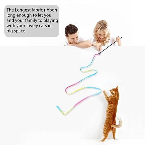 M JJYPET Cat Wand Toys Interactive Kitten Toys for Indoor Cats Colorful Teaser Wand String for Exercise Kitten Stick Kitty Rope Toy Rainbow Ribbon Cat Charmer -2Pcs thumbnail 4