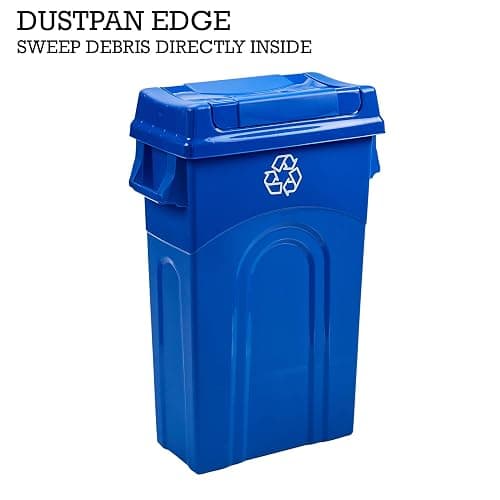 United Solutions 23 Gallon Highboy Plastic Recycling Bin Kitchen Trash Can with Lid, Pass Through Handles, and Dustpan Edge, Blue thumbnail 7