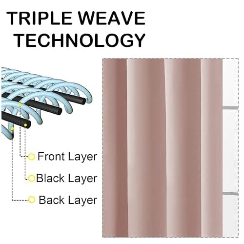 OVZME Blush Pink Blackout Curtains for Girls Bedroom 72 Inch Length 2 Panels Set, Solid Thermal Insulated Energy Saving Window Curtains for Living Room, Dual Rod Pocket Window Drapes, 2x40Wx72L Inches thumbnail 3