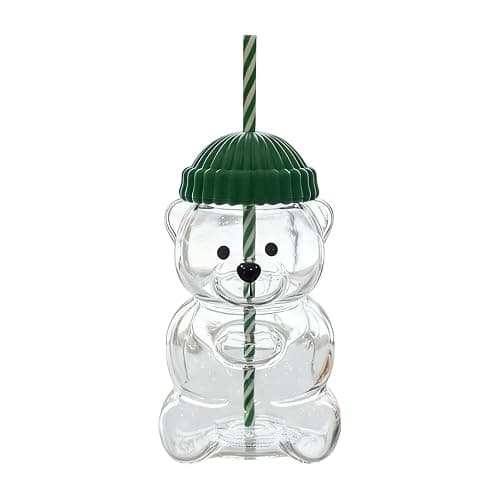 EXQUILEG Cute Bear Glass Tumbler with Straw and Lid 20oz, Insulated Cup for Iced Coffee, Bubble Tea, Smoothie, Beer, and Cocktails - Image 1