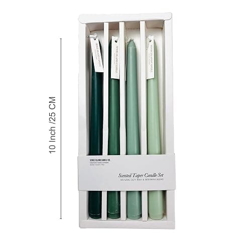 Christmas Green Taper Candles 10'' Non-Toxic Green Shades Ombre Colored Candle Sticks Set of 4 | Natural Soy Candlesticks Colorful Decor Centerpiece Amber Sandalwood Scented thumbnail 2