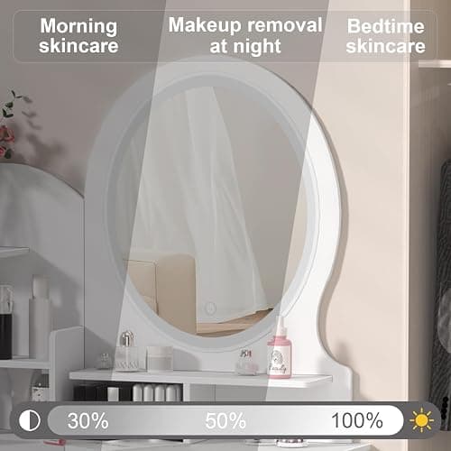 balurukt Vanity Desk with Sliding Mirror and Lights,Makeup Vanity Set with 6 Storage Shelves 4 Drawers Dressing Table for Bedroom Dressing Room Hidden Storage Space(White) White thumbnail 5