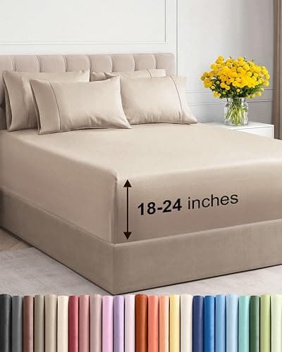 Extra Deep King Sheet Set - 6 Piece Breathable and Cooling Sheets - Hotel Luxury Bedding for Women, Men, Kids & Teens - Easy & Secure Fit - Soft, Wrinkle Free and Comfy - Extra Deep Pockets - Wheat - Image 1