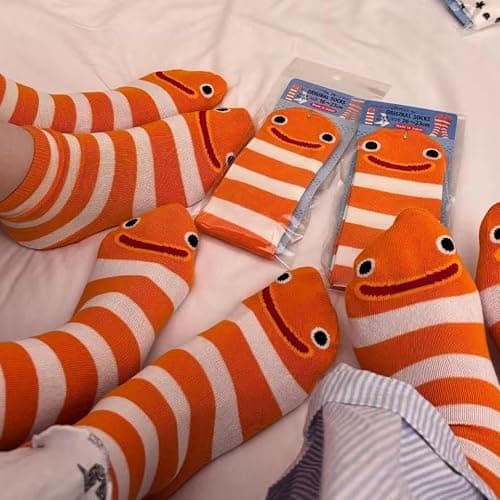 Garden Eel Socks, Japanese Okinawa Garden Eel Socks, Cute Conger Eels Striped Sock, Fun Cotton Household Sock thumbnail 8