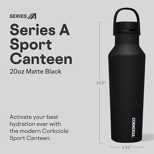 Corkcicle Sport Canteen - Keeps Drinks Cold 25 Hours - Stainless Steel Water Bottle - Triple-Insulated - Spill-Proof - Summer Drinkware Gift - Keeps Drinks Ice Cold - 20 oz - Matte Black thumbnail 2