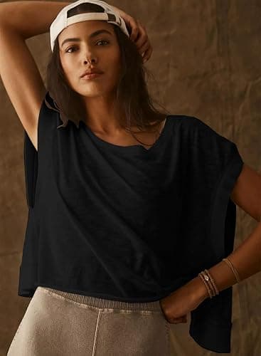 Kumufenc Women Short Sleeve Workout Shirts Open Back Tops Casual Yoga Y2k Athletic Gym Slouchy Crop Running Tees thumbnail 2