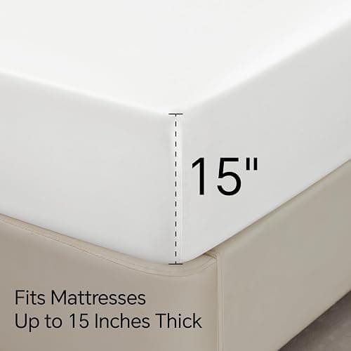 BEDELITE Satin Fitted Sheet and Pillowcases Set, Luxury Soft Similar to Silk Bottom Bed Sheet with Elastic Corner Straps, Deep Pocket up to 15 Inch, 1 Fitted Sheet and 2 Pillowcases(Queen,White) thumbnail 5