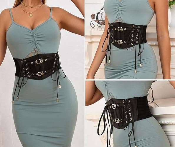 Oyccen Punk Elastic Waist Belt for Women Lace Up Dress Belts Ladies Wide Waistband Corset thumbnail 5