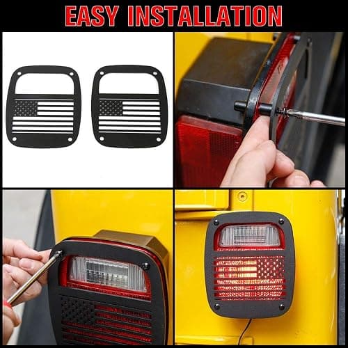 RT-TCZ Metal Tail Light Guards Covers for Rear Taillights 1987-2006 Jeep Wrangler YJ TJ Accessories (TJ-US Flag) thumbnail 5