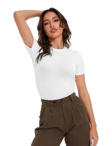 Kinglaman 5 Pack Women's Short Sleeve Basic T Shirts Tees, Slim Fit Crew Neck Tshirt Summer Tops for Casual Workout Trendy thumbnail 2