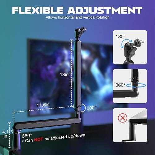 FIFINE Microphone Boom Arm, Low Profile Adjustable Stick Microphone Arm Stand with Desk Mount Clamp, Screw Adapter, Cable Management, for Podcast Streaming Gaming Studio-BM88 thumbnail 5