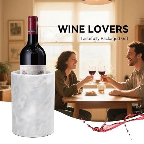 Kota Japan White Marble Stone Wine and Champagne Bottle Chiller Cooler - 7" X 5" | Elegant Kitchen Utensil Holder | Must Have Wine Chiller for Your Home | Impress Your Guests at Next Party or Event! thumbnail 6
