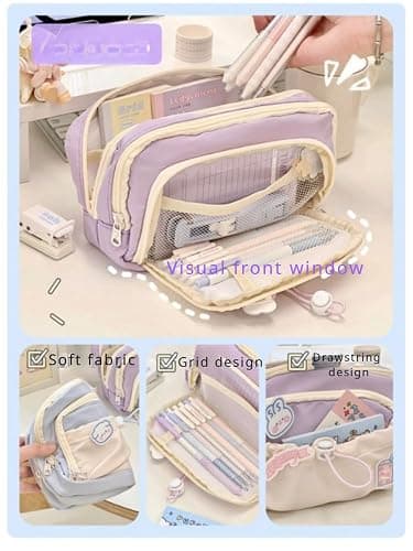 irLocy Cute Aesthetic Pencil Case Kawaii Pencil Case with Kawaii Pins Large Pencil Pouch Holder Preppy Supplies (pink) thumbnail 6