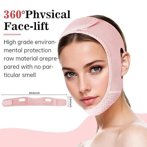 ROWMATE V Line Lifting Mask Chin Strap for Sleeping, V Line Lifting Mask for Women,Jaw Exerciser，Medium,LightPink thumbnail 6