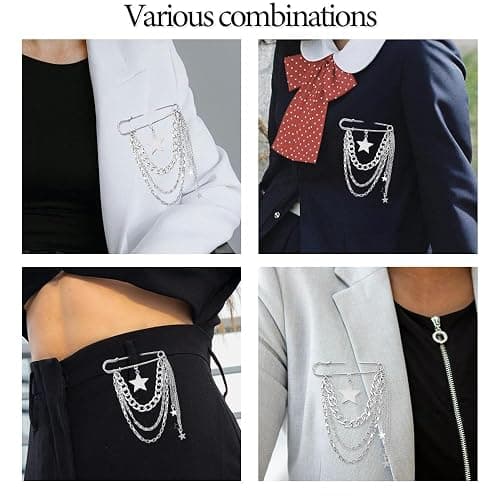 Safety Pin Brooch with Hanging Chains Charms Decorative Punk Gothic Collar Brooches Pins for Sweater Dress Skirt Tie Pins Emo Pins thumbnail 6