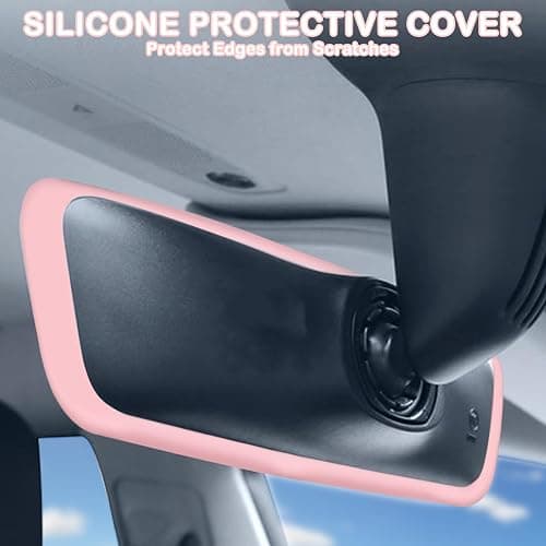 Rear View Mirror Cover Accessories, Car Protector Frame Silicone Automotive Mirror Frame Compatible with Modol 3 Y, Pink Car Accessories (Pink) thumbnail 6