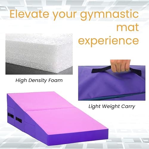 FDW Gymnastics Mat Incline Indoor/Outdoor Tumbling Mats yoga mat for Home Gym Folding Exercise Mat with Non-Slip Surface & Handles Cheese Wedge Mat thumbnail 3