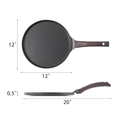 SENSARTE 12 Inch Nonstick Crepe Pan Granite Coating Pancake Pan Black | Swiss Granite Coating Dosa Pan Pancake Flat Skillet Tawa Griddle with Stay-Cool Handle, Induction Compatible thumbnail 2