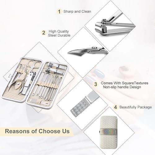Yougai Nail Clippers set for Men and Womens Gift Manicure Set 18 Pieces Stainless Steel Manicure Kit,Nail Care Tools with Luxurious Travel Case thumbnail 5