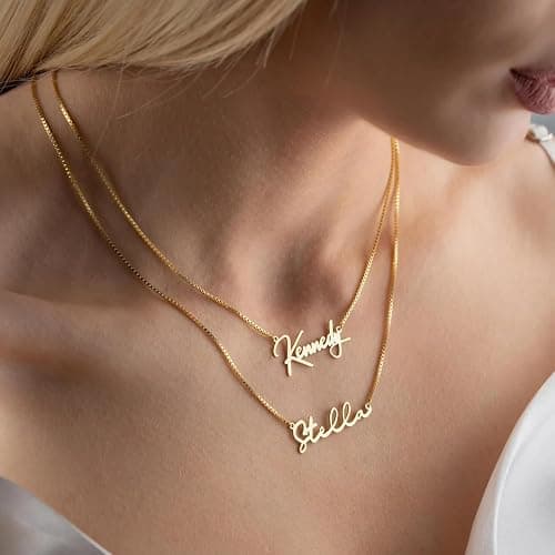 Kiddo Sky Custom Name Necklace for Women Personalized Name Necklaces 18K Gold Plated or Sterling Silver Nameplate Customized Pendant Jewelry Gift - Gold thumbnail 3