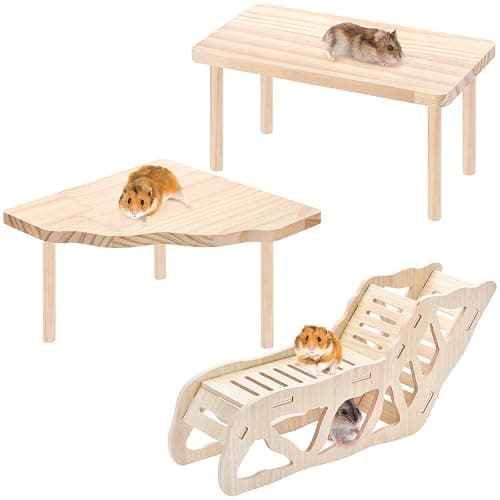 3-Piece Set Hamster Platform Play Wooden for Dwarf Syrian Hamsters Gerbils Mice or Other Small Pets - Image 1
