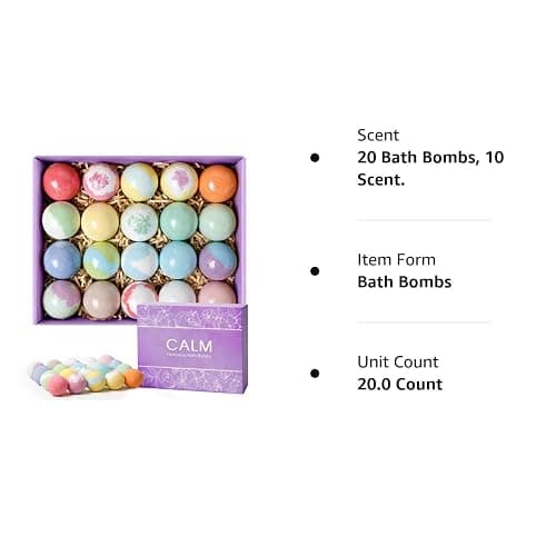 CalmNFiz 20PCS Bath Bombs for Women Presents Set Natural Wonderful Fizz Effect Bath Bomb with Shea Butter & Essential Oils, Bubble Bath Mothers Day Presents for Mom, Wife, Girlfriend thumbnail 8