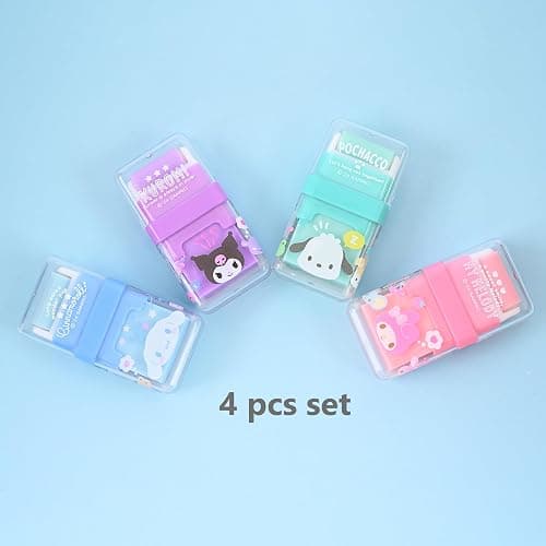 4 Pack Kawaii Cartoon Creative Roller Erasers - Roller Eraser with Roller Cleaner, Clean Up Eraser with Cover and Roller, Dual-Sided for Error Correction & Debris Collection thumbnail 3