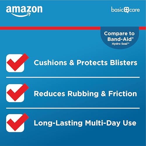 Amazon Basic Care Extreme Hydrocolloid Gel Blister Cushion Bandages, Self-Adhesive, Reduces Rubbing & Friction, Long-Lasting Multi-Day Use, 1.65 in x 2.67 in, 10 ct thumbnail 3