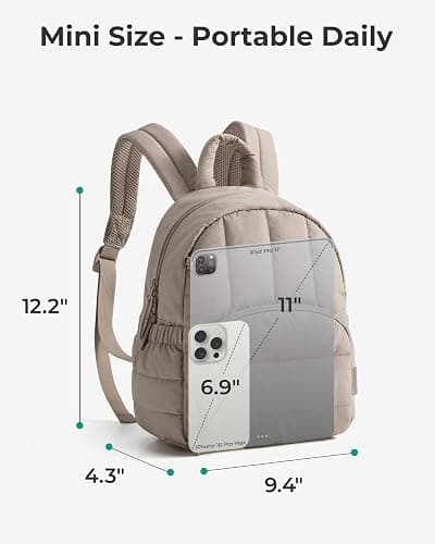 BAGSMART Mini Backpack for Women, Lightweight Puffer Small Backpack Purse, Quilted Casual Travel Daypack, Cute Water-Resistant Bookbag for Daily, Brown thumbnail 5