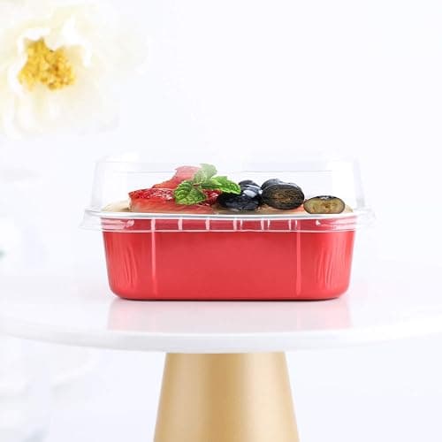 EUSOAR Cupcake Cups with Lids, 5.7oz 50pcs Disposable Desserts Flan, Baking Cups with Lids, Aluminum Foil Desserts Cupcake Flan, Catering Gathering Shower Favor-Red thumbnail 7