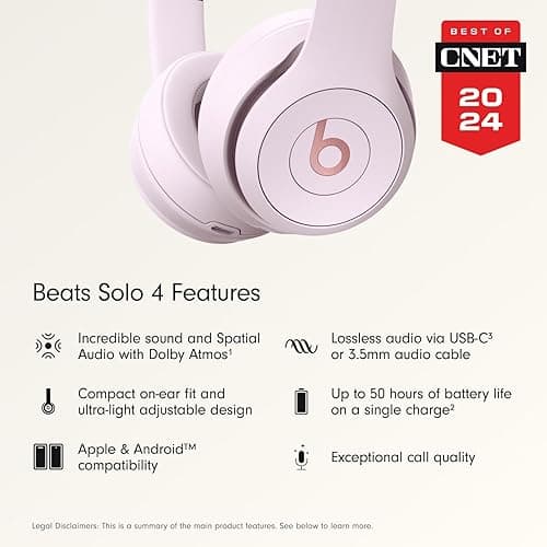 Beats Solo 4 - Wireless On-Ear Bluetooth Headphones, Up to 50-Hour Battery Life, Ultra-Lightweight Comfort, Powerful and Balanced Sound, Apple & Android Compatible - Cloud Pink thumbnail 3