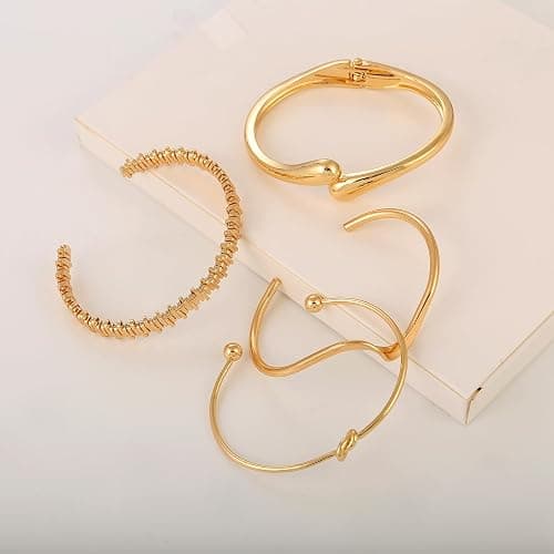 ILGANT Gold Bangle Bracelets for Women Gold Plated Chunky Cuff Bangle Bracelet Stackable Multi Layer Bangles Fashion Jewelry Set thumbnail 8