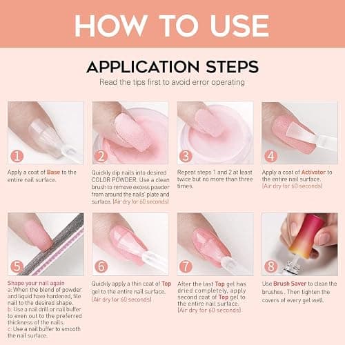 modelones Dip Powder Liquid Set 4+4 Pcs, Dip Powder System Set with Base Coat/Top Coat/Activator/Brush Saver/Manicure Tools for Nail Kit Art DIY Salon - 15ml/0.5oz thumbnail 8
