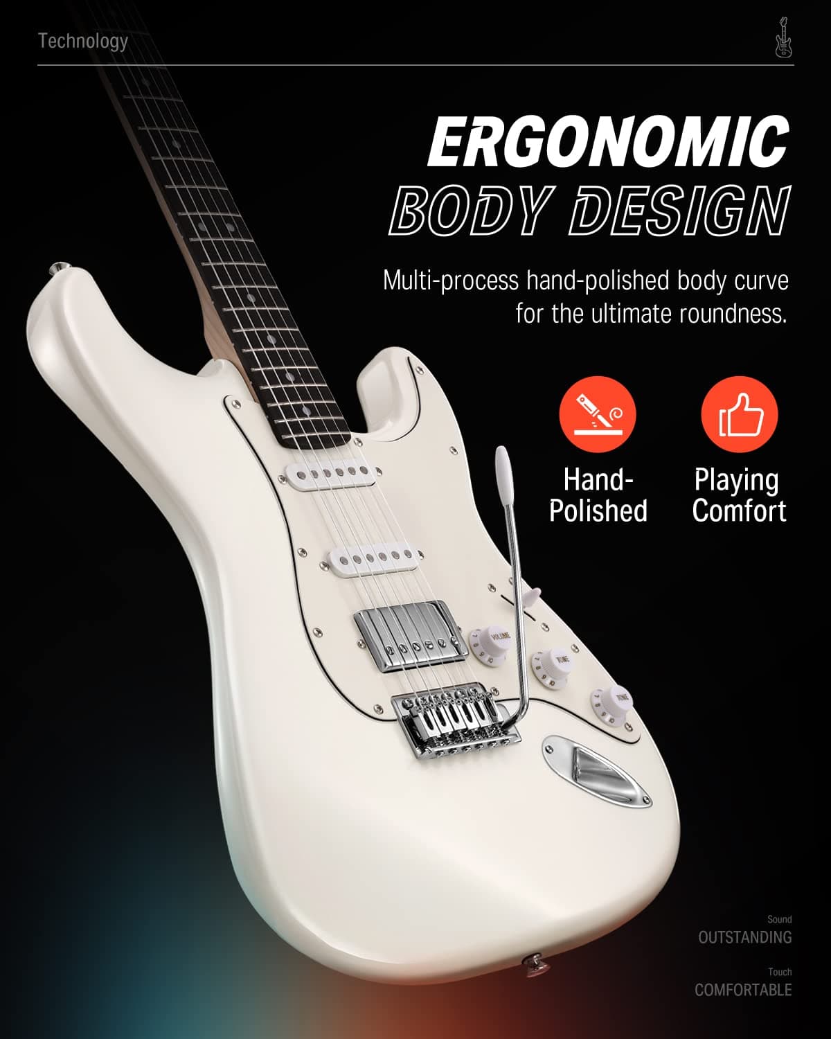 Donner Electric Guitar, Full Size Electric Guitar Pack HSS Pickup Coil Split, Kit Electric Guitars Amplifier, Accessories, DST-152W White thumbnail 3